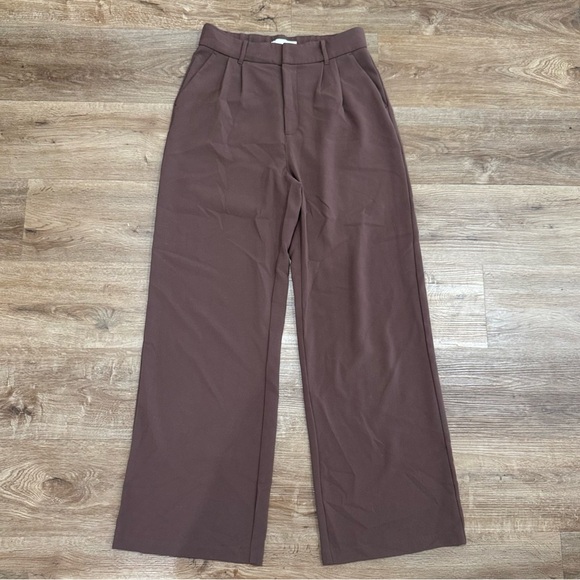 Abercrombie Tailored High Rise Wide Leg Pants Trousers Brown Size M LONG - Picture 3 of 8